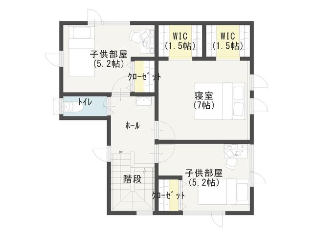 【富山市 赤田】［ 通常予約］2階建て　子育て家族に人気な大人かわいい家【モデルハウス】の間取り画像