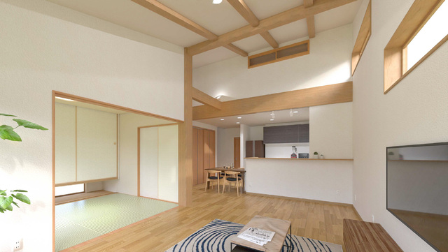 開放感のあるLDKが心地よい、和モダンな家［倉敷市高須賀］のメイン画像