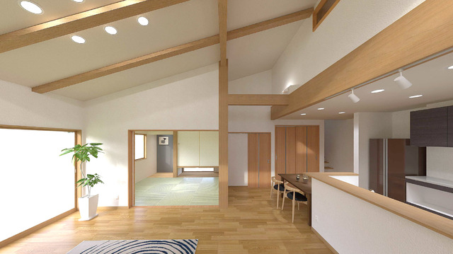 開放感のあるLDKが心地よい、和モダンな家［倉敷市高須賀］のメイン画像